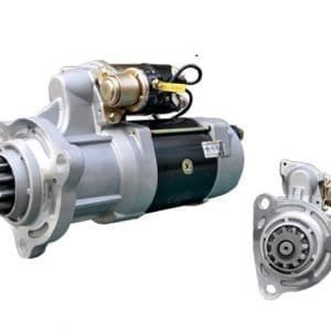 Starter motor reference image showing the solenoid, mounting flange and pinion