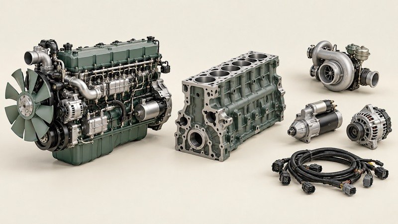 Conceptual engine assembly, bare block and separately arranged accessories