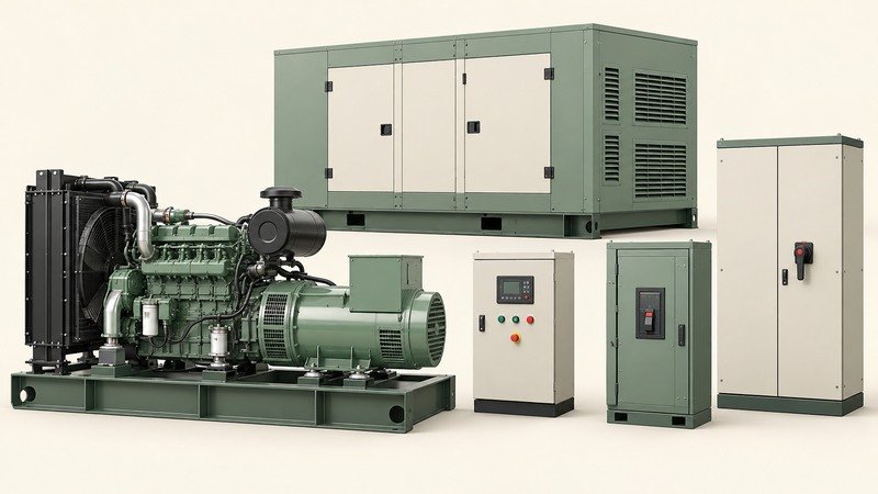 Conceptual generator engine, alternator, control cabinets and canopy supply scope