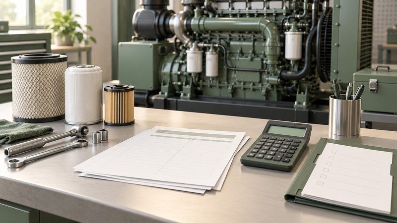 Conceptual engine service items, blank operating reports and budget calculator