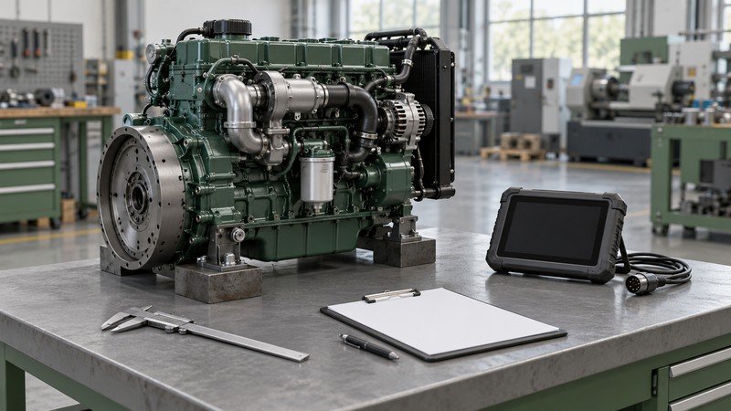 Conceptual engine acceptance planning with blank inspection sheets and diagnostic screen