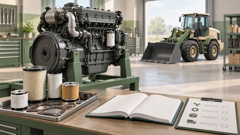 Conceptual engine service stand, maintenance parts and support checklist