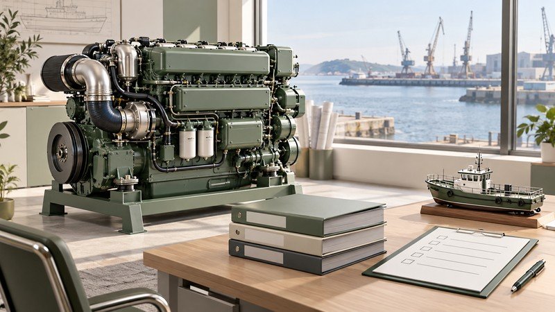 Conceptual marine diesel engine, workboat model and purchasing checklist