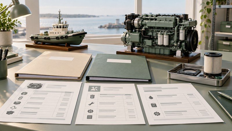Conceptual marine engine quotation worksheets, vessel model and maintenance parts