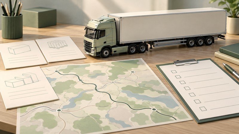 Conceptual truck model, route map and configuration planning sheets