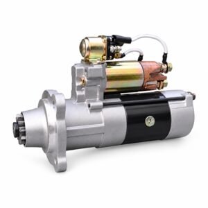 Weichai engine starter motor reference showing the solenoid, motor body, mounting flange and pinion