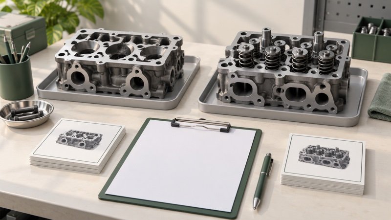 Conceptual comparison of bare and valve-equipped cylinder head purchasing scopes