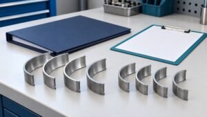 Conceptual illustration of generic main and connecting rod bearing shells organized for an enquiry