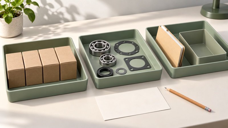 Conceptual trays separating replenishment, review and on-request stock