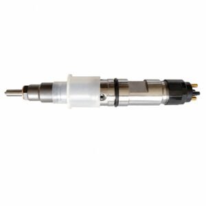 Weichai fuel injector 612630090012 side view with protective sleeves and two threaded electrical terminals