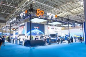 Weichai exhibition booth displaying marine engines at the Fuzhou conference