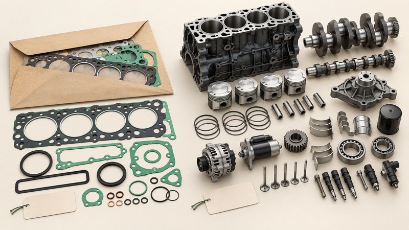 Conceptual comparison of gasket kit and broader overhaul supply scope