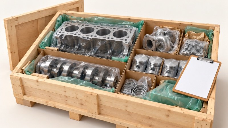 Conceptual protection and packing checklist for engine parts export