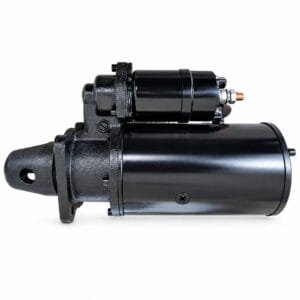 Weichai starter motor 612600090340 reference photo showing black motor, drive housing and solenoid